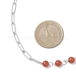 Handmade Natural Carnelian & Lava Rock & Amethyst & Dyed Quartz Round Beads & 304 Stainless Steel Paperclip Chain Necklaces&nbsp;NJEW-JN05500