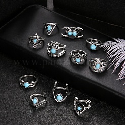 11Pcs 11 Style Synthetic Turquoise Finger Rings Set&nbsp;AJEW-PW0005-04AS