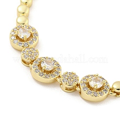 Brass Micro Pave Clear Cubic Zirconia Flat Round Link Chain Bracelets for Women&nbsp;BJEW-R315-01E-G