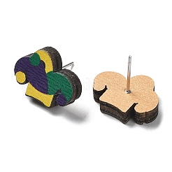 Printing Wood Stud Earrings for Women&nbsp;EJEW-B028-05