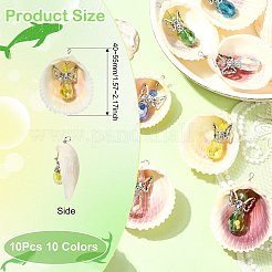 10Pcs 10 Colors Shell & Alloy Glass Angel Big Pendants&nbsp;PALLOY-CJ00051