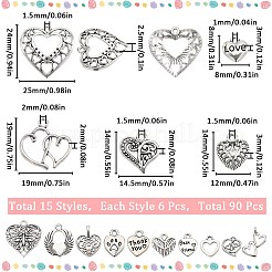 90Pcs 15 Style Tibetan Style Alloy Pendants&nbsp;TIBEP-SC0002-55