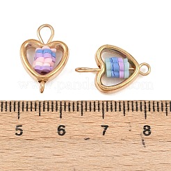 CCB Plastic Frame with Polymer Clay Flower Beads Heart Links Connector Charms&nbsp;KK-D103-05G