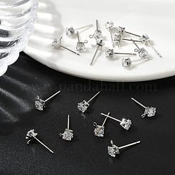 SHEGRACE Brass Clear Cubic Zirconia Square Stud Earring Findings&nbsp;XGR0103P-115P