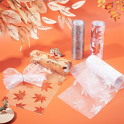 Autumn Theme Maple Leaf Pattern Organza Ribbon&nbsp;OCOR-WH0057-11A
