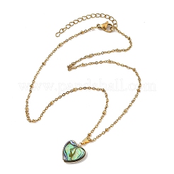 Heart Natural Abalone Shell/Paua Shell Pendant 304 Stainless Steel Satellite Chain Necklaces for Women&nbsp;NJEW-JN06368