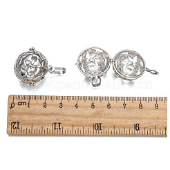 Brass Rhinestone Hollow Round with Heart Cage Pendants&nbsp;KK-E662-13P-NR