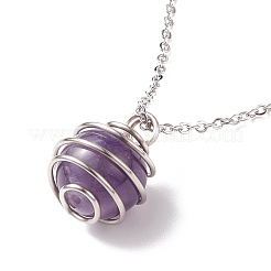Natural Gemstone Cage Pendant Necklace with 304 Stainless Steel Cable Chains for Women&nbsp;NJEW-JN03905-01