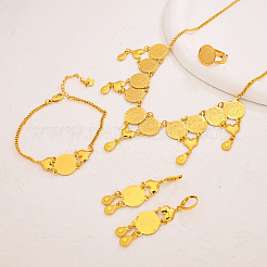 Vintage Brass Coin Bracelets & Earrings & Necklaces & Rings Sets for Women&nbsp;QE2152