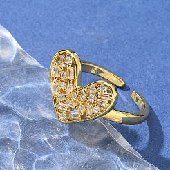 Brass Micro Pave Clear Cubic Zirconia Open Cuff Rings&nbsp;RJEW-G336-05G