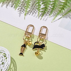 Cat & Fishbone Shape Alloy Enamel Charms Keychain&nbsp;KEYC-JKC00431-02
