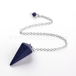 Platinum Tone Brass Natural & Synthetic Mixed Stone Cone Hexagonal Pointed Dowsing Pendulums&nbsp;MAK-M015-01