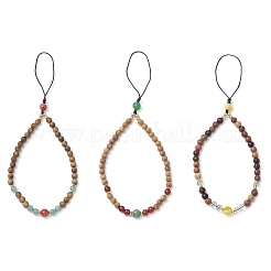 3Pcs 3 Colors Dyed Natural Banded Agate & Green Aventurine & Carnelian & Synthetic Quartz Crystal & Wood Round Beaded Phone Hand Strap Chains&nbsp;HJEW-JM03364