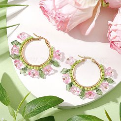 Glass Flower Hoop Earrings&nbsp;EJEW-TA00589-03