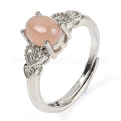 Oval Natural Sunstone Adjustable Rings&nbsp;RJEW-Q819-01P-05