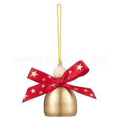 Christmas Bell Brass & Wood Pendant Decorations&nbsp;HJEW-TA00315