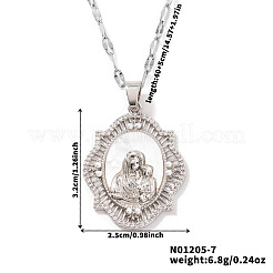 Vintage Brass Micro Pave Clear Cubic Zirconia Religious Rhombus with Virgin Mary Pendant Necklaces&nbsp;HW0561-1