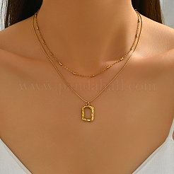 French Stainless Steel Irregular Square Pendant Double-layer Necklaces for Women&nbsp;AH9008