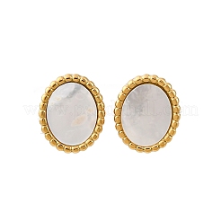 304 Stainless Steel Natural White Shell Stud Earrings&nbsp;EJEW-Z103-02G-02