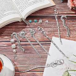 10Pcs 5 Styles Fox Swan Peacock Tibetan Style Alloy Bookmarks&nbsp;FIND-SC0009-01