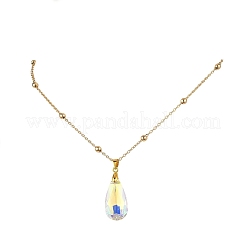 Clear AB Glass Faceted Pendant Brass Round Ball Cable Chain Necklaces for Women&nbsp;NJEW-JN05640-02
