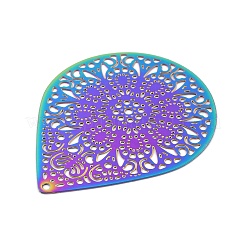 201 Stainless Steel Etched Metal Embellishments Pendants&nbsp;STAS-K257-42MC