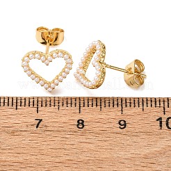 Brass ABS Imitation Pearl Heart Stud Earrings&nbsp;EJEW-K267-36G