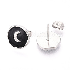 Nuggets with Moon 304 Stainless Steel Enamel Stud Earrings&nbsp;EJEW-T047-19P
