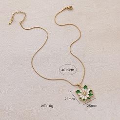 304 Stainless Steel Enamel White Flower with Green Leaf Pendant Necklaces for Women&nbsp;MJ2711