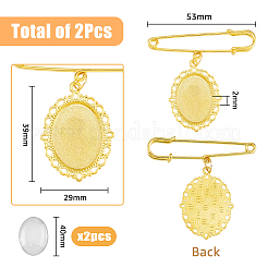 2Pcs Oval Blank Glass Dome Wedding Bouquet Photo Charms Safety Pin Brooches&nbsp;JEWB-AB00008