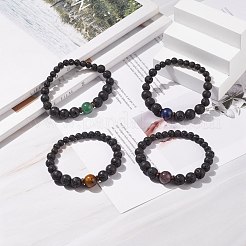 Natural Lava Rock & Coconut Stretch Bracelet with Gemstone Beads&nbsp;BJEW-JB08220