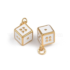 304 Stainless Steel White Enamel Heart Dice Charms with Jump Rings&nbsp;STAS-P410-16G