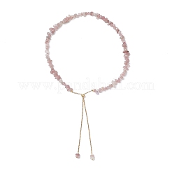 Adjustable Natural Rose Quartz Chip Beaded Necklaces&nbsp;NJEW-JN05932