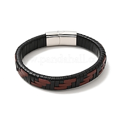 Leather Braided Rectangle Cord Bracelet with 304 Stainless Steel Magnetic Clasps for Men Women&nbsp;BJEW-C021-03