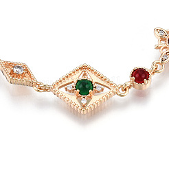 Colorful Cubic Zirconia Rhombus Link Bracelet&nbsp;BJEW-N020-01