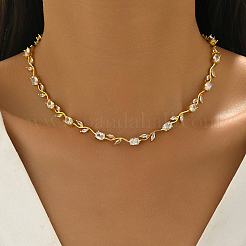 Elegant Brass Pave Cubic Zirconia Branch Vine Link Chain Necklaces for Women&nbsp;AT0608-1