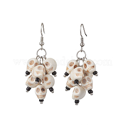 Halloween Theme Dyed Synthetic Turquoise Skull Dangle Earrings&nbsp;EJEW-TA00687
