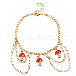 Alloy Enamel Red Mushroom Charm Chain Tassel Anklets for Women&nbsp;FS-WG7E42D-01
