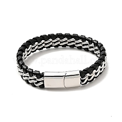 Leather & 304 Stainless Steel Braided Curb Chains Cord Bracelet with Magnetic Clasp for Men Women&nbsp;BJEW-C021-19