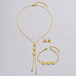 Flower Stainless Steel Crystal Rhinestone Lariat Necklaces & Stud Earrings & Bracelets Sets for Women&nbsp;FS-WG939A0-01
