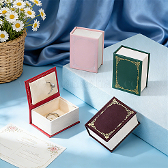 4Pcs 4 Colors Vintage Book-Shaped Cardboard Jewelry Ring Boxes with Magnetic Lid and Sheepskin Leather Inside&nbsp;CON-PH0003-75