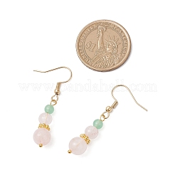 Round Natural Malaysia Jade & Rose Quartz Beaded Dangle Earrings&nbsp;EJEW-JE06471