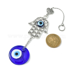 Blue Flat Round with Evil Eye Lampwork Pendant Decorations&nbsp;HJEW-JM01563