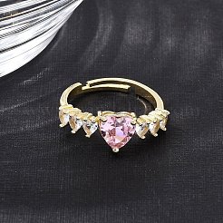 Brass Pave Cubic Zirconia Cuff Open Rings&nbsp;CU-CBA5C10-02G