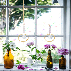 2Pcs Round Glass & Natural Rose Quartz & Amethyst Chips Hanging Suncatchers&nbsp;HJEW-LP00076