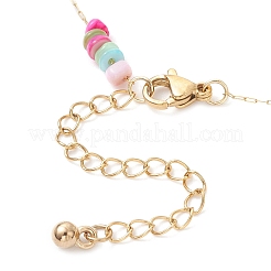 Dyed Disc Natural Shell Beaded 304 Stainless Steel Link Chain Anklets&nbsp;AJEW-AN00725