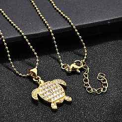 Summer Beach Brass Pave Cubic Zirconia Turtle Pendant Necklaces for Women&nbsp;NJEW-U039-02G-02