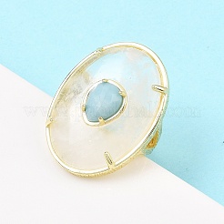 Natural Quartz Crystal & Flower Amazonite Oval Cuff Rings&nbsp;G-P599-01G-01