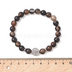 Round Natural Black Onyx Beads Stretch Bracelets&nbsp;BJEW-JB13665