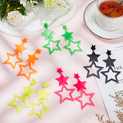 5 Pairs 5 Colors Hollow Star Acrylic Dangle Stud Earrings for Woman&nbsp;EJEW-AN0004-10
